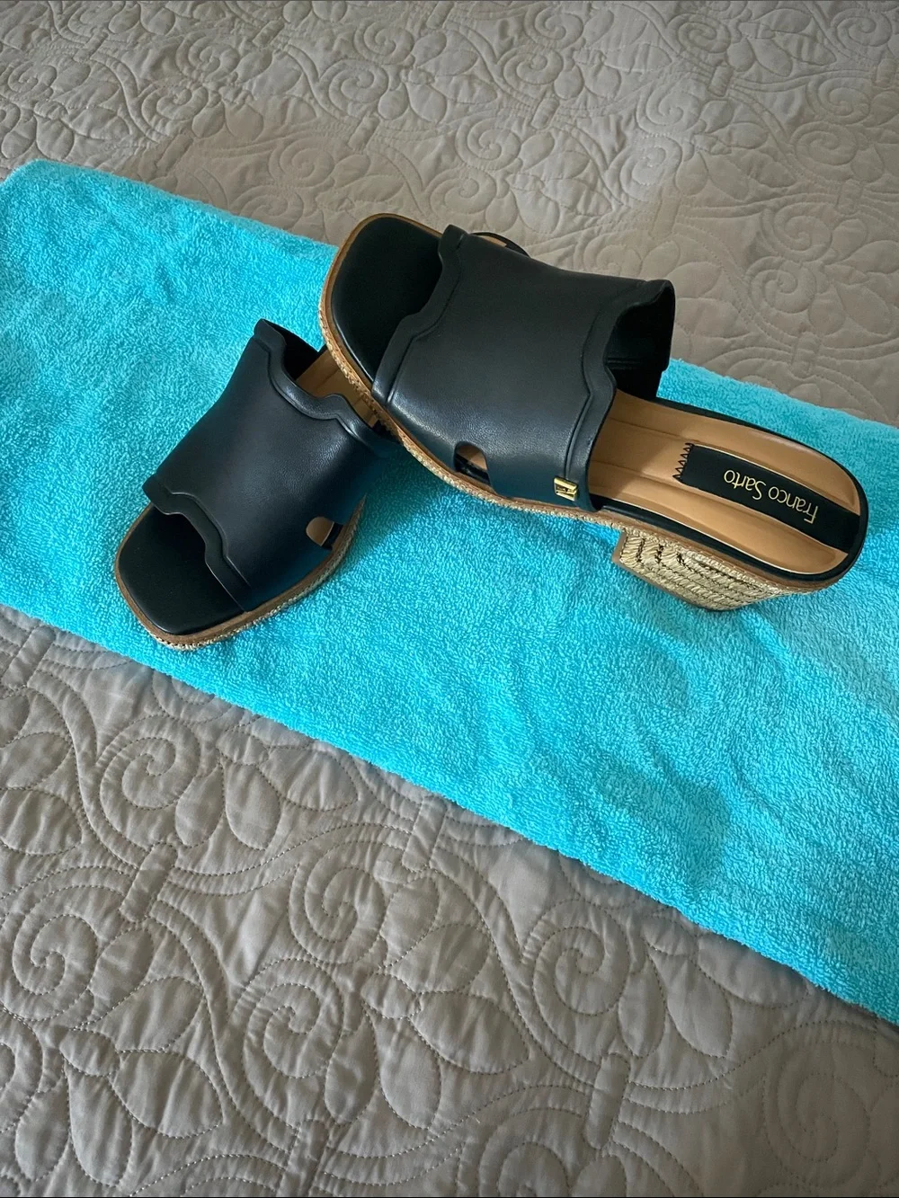 Franco Sarto Black Espadrille Wedge Slide Sandals